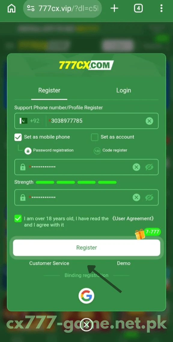 Press the Register button